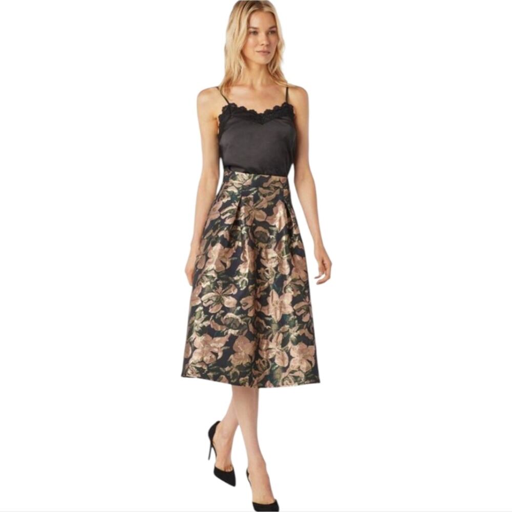 JustFab Floral Brocade Midi Skirt Occasion Party Cocktail Guest Elegant Plus 3X